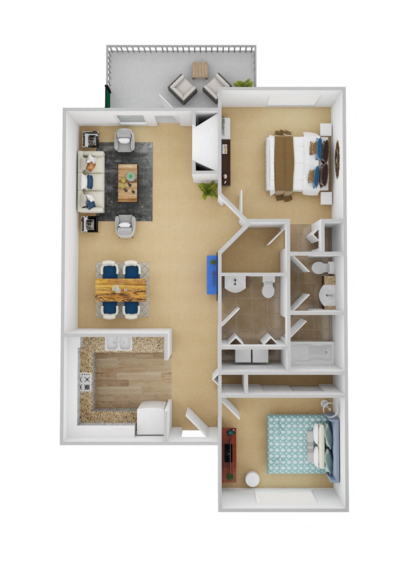 Keelers Corner Apartments Pine B 3D Floor Plan Keelers Corner Apartments Pine B 3D Floor Plan